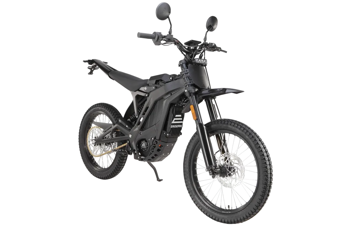 E RIDE PRO SS 2.5 L1e отпред, огледалата, LED фарът и светлоотразителите, които идват с пътната версия